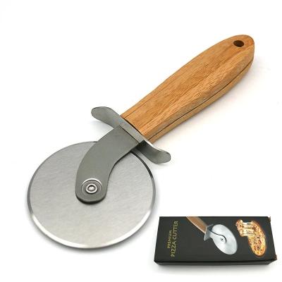 China New 8 Inch Stainless Steel Pizza Skin Roller High Quality Viable Round Knife Wheel Tools Pizza Cutter Wheel With Wood Handle for sale