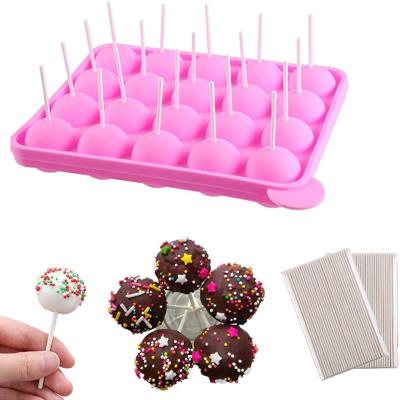 China Lollipop Pop 20 Cavity/Hole Mold Spherical Baking Tray Decorating Tool Ice Cream Fondant Candy Chocolate Cake Bags Lollipop Mold for sale