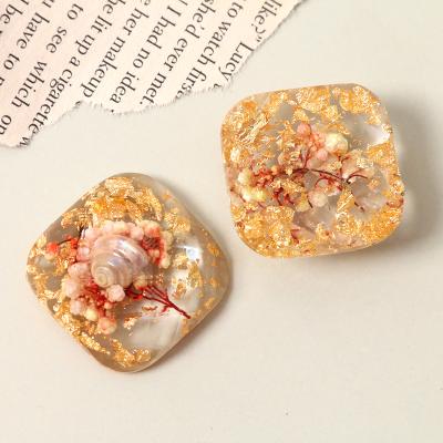 China Phone Case Earring Bracelet Jewelry Making 100PCS Cool Style Transparent Gold Foil Dried Flower Resin Flatback DIY Cabochon For Phone Case Earring Making for sale