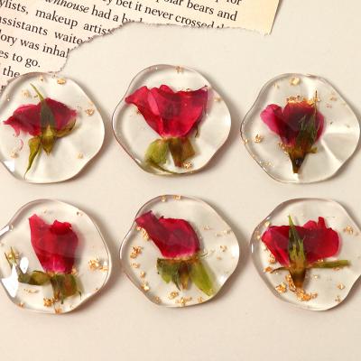 China Earring Accessories Jewelry Making Summer Style 100PC Irregular Dried Flowers Red Roses With Gold Foil Resin Flatback DIY Cabochon For Earring Making for sale