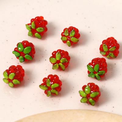 China Earring Accessories Jewelry Making 100PCS Fresh Early Summer Three-Dimensional Succulent Green Leaf Strawberry Glass With DIY Hole For Drop Earring Making for sale