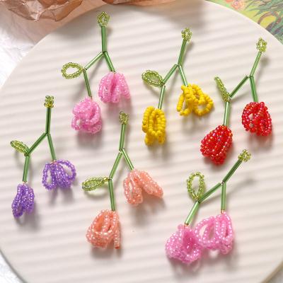 China 100PCS Kawaii Style Handmade Earring Accessories Jewelry - Two Flower Woven Earring DIY Glass Accessories for Jewelry Making for sale