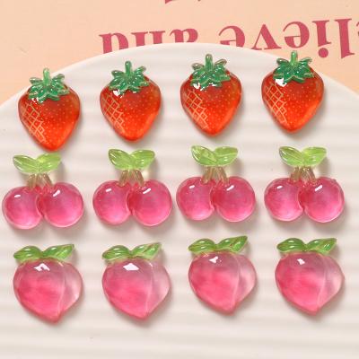 China Earring Accessories Jewelry Making Hole DIY Cherry Resin Flatback Cabochons Without Simulation Fruit Peach Strawberry 100PCS For Earring Phone Case Jewelry Making for sale