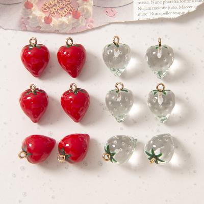 China Earring Accessories Jewelry Making 100PCS Simulation Fruit Little Strawberry DIY Three-Dimensional Acrylic Charm For Earring Bracelet Making for sale