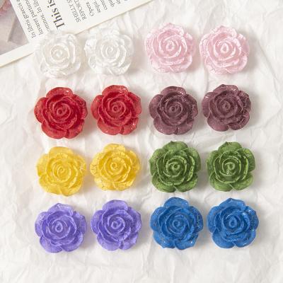 China Earring Accessories Jewelry Making Newest Fashion Cracked Effect Rose Flower Acrylic Flatback Cabochon Diy For Headwear Phone Case Accessories for sale