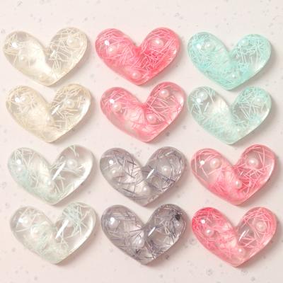 China Jewelry Making DIY Bracelet Necklace Making 100PCS Beautiful Heart Shape Bead Dried Grass Resin Flatback Cabochon DIY Craft Earring Phone Case Scrapbooking Making for sale