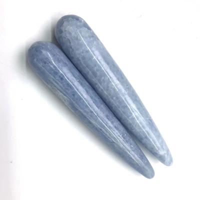 China China Wholesale Natural Hand Carved Healing Crystals Blue Calcite Massage Wand For Gifts for sale