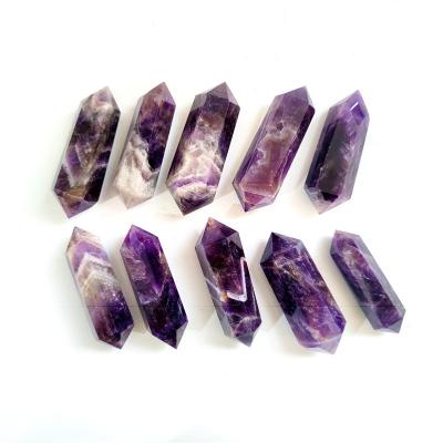 China China Hot Natural Crystal Stone Amethyst Double Points Healing Polishing Wand For Gather Home Decoration for sale