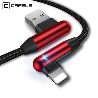 China High Quality CAFELE LED COMPUTER 90 Degree Nylon Woven Charging Cable Right Angle Game Data 1.2/1.8m USB 2.0 For iPhone 7 Max 8 Xs for sale