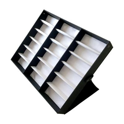 China Custom Multi-lattice 18 grid logo glass case sunglasses box tissue eyewear organizer rack display storage for sale