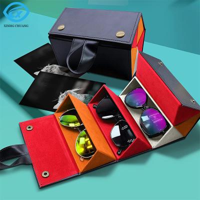 China Wholesale Space Saving Glass Sunglasses Box 5 Slots Eyeglass Case Folding Portable Organizer Display Case PU for sale