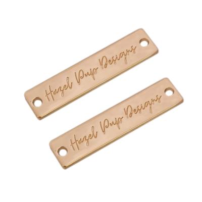 China Custom washable high quality metal label gold rectangle name logo metal tag plate for clothing for sale