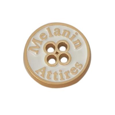 China Custom brand nickel free zinc alloy logo embossed metal 2 holes sewing button for clothing for sale