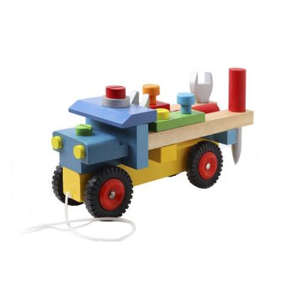 China Wooden Wooden Stacking Truck Toy Pulling Assemble Tool Car Toy For Children Wooden Educational Toy Car for sale