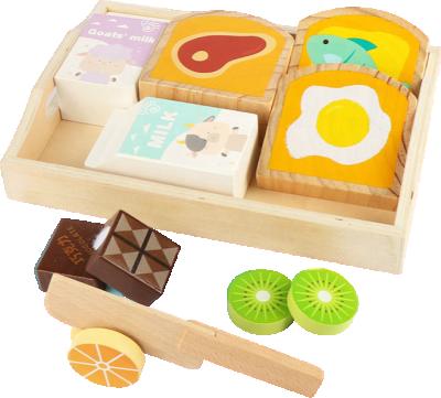 China Pretend Play Toy Set Early Educational Wooden Breakfast Toys Children Cut Toast Fruit Training Pretend Game Toy For Kids for sale