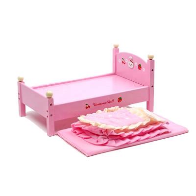 China Household Pretend Toys New Design Princess Wooden Doll Bed Doll Furniture Bunk Bed For Girls Pretend Play for sale