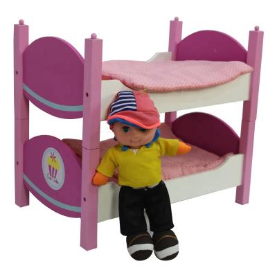 China Pretend Play Toys Hot Sale Happy Doll Furniture Accessories Wooden Toy Mini Doll Bed Baby Doll Bunk Beds for sale