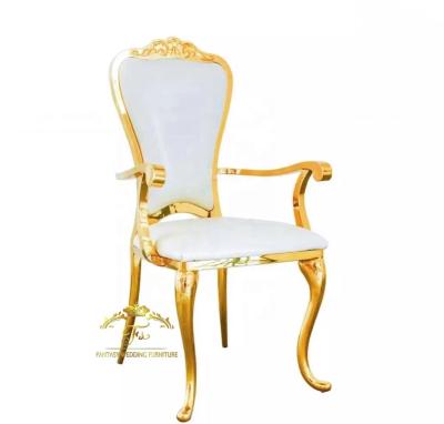 China Modern Luxury Metal Chair Gold Stainless Steel With Arms For Bride And Groom for sale