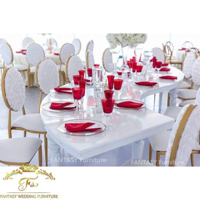 China Hot sale hotel/hotel furniture wedding furniture event table half moon MDF white dining table for sale for sale