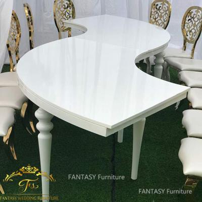 China Hotel Party Event MDF Top Half Moon Snake White Wedding Dining Table/Hotel Furniture for sale