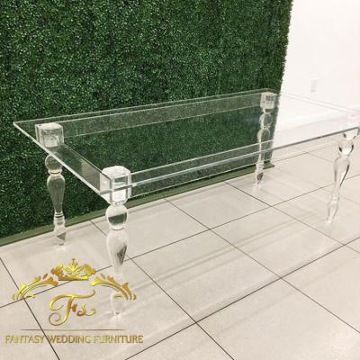 China Modern Clear Rectangle Dining Design Acrylic Ball Legs Table Wedding for sale