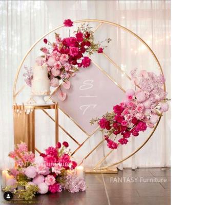 China Romantic hotel stainless steel / hotel furniture shinny gold flower backdrop stand for event party for sale