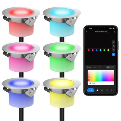 China Residential 45mm 10pcs Led Deck Light Set Smart Wifi+Bt RGB Colorful Recessed In Light Lamp 12v Ground Cable for sale