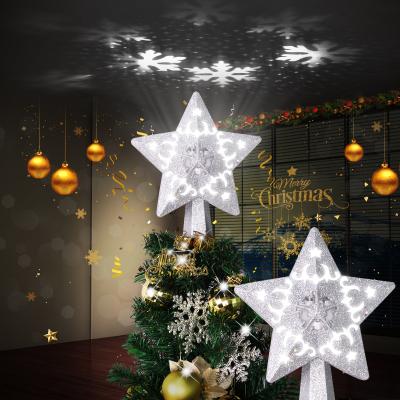 China Stunning Christmas Tree Decorations Snowflake Shaped Ribbon Snow LED Star Decoration Twinkle Lit Christmas Tree Topper for sale