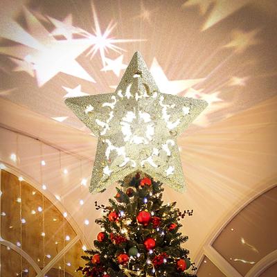 China Christmas Tree Topper Decorations 3D Led Flashing Star Christmas Tree Topper Light For Xmas Led Projector Rotating Light For Holiday Decoration for sale