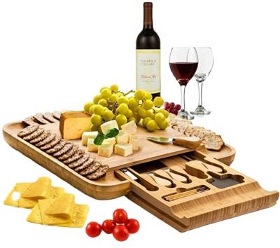 China Disposable Cheese Board Set Wooden Serving Board Tray Platter MJ HOT Sale Bamboo with Knife Set and Slide-Out Drawer for sale