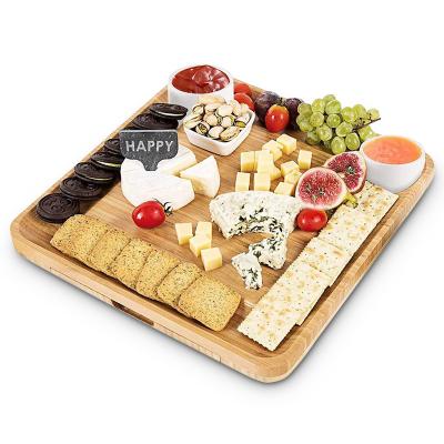 China MJ Disposable HOT Service Tray Cheese Board Set with Stainless Steel Cutters in Slide Out Drawer Bamboo for sale