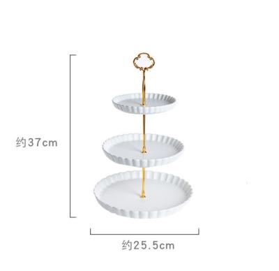 China Customized Viable 3 Tier Wedding Table Fruit Snack Cupcake Ceramic Cake Stand For Tea Serving Tray for sale