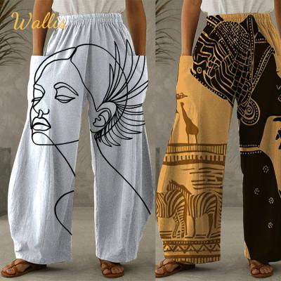 China Anti-Wrinkle Fashion 3D Graffiti Print Women Retro Long Trousers Pantalones Loose Elastic Waist Lantern Plus Size Women's Pants for sale