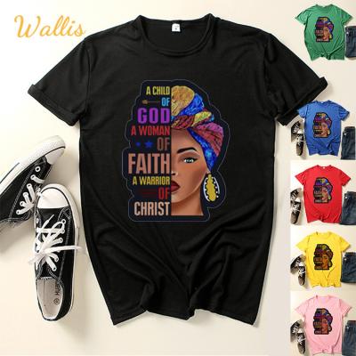 China Funny African Black Girl Story Month Top De Mujer Fashion Customized Anti-Wrinkle Pits Female Melanin 100 Polyester T-shirts Ladies Tops for sale