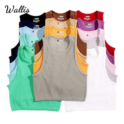 China 14 Colors Women's Basic Knitted Ribbed Anti-pilling Crop Tops Elastic Summer Sleeveless Vest Casual Tank Tops for sale