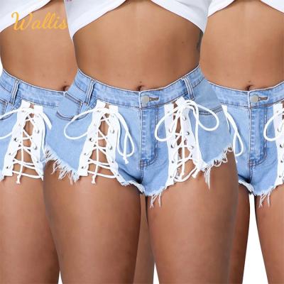 China Drop Shipping Summer Ladies QUICK DRY Denim Shorts Blue Slim Women Mini Ripped Jeans Short Pants Sexy Skinny Bandage Black Hole for sale