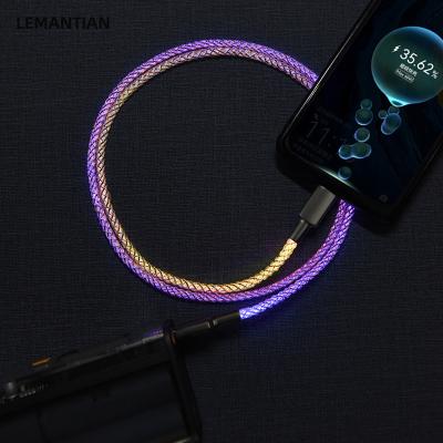 China Wholesale Fast Charging Type C Mobile Phone USB Cable Flowing Light Phone Accessories Cable USB Led Micro Luminous Lighting Mobile Phone Dat for sale