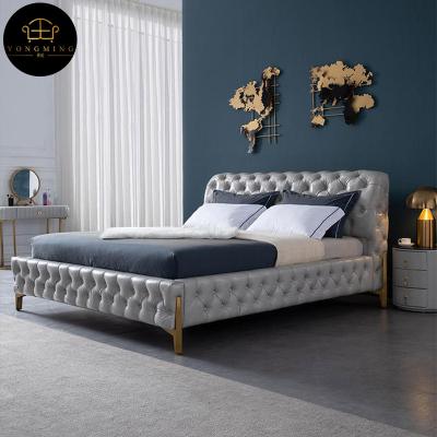 China Bed Frame Full Size King (Other) High Adjustable Headboard Upholstered Bed Storage Button Design Queen Platform Bed for sale