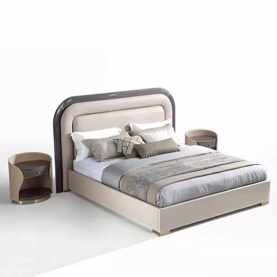 China Foldable modern luxury leather sloid matrimonial double bed light frame home furniture bedroom wooden beds camas for girl for sale