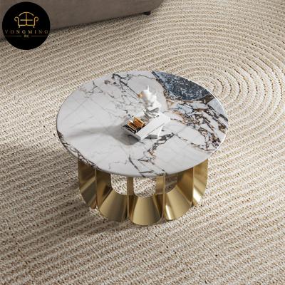 China (Other) Adjustable Minimalist Home Apartment Furniture Round Slate Top And Gold Stainless Steel Base Small Sofa Coffee Table for sale