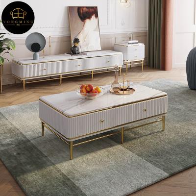 China Modern black and white paint light storage stainless steel TV cabinet coffee table combination (the other) American style adjustable for sale