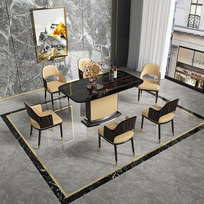 China Modern Modern Black Wood Dining Table in Bedroom Furniture Gold Metal Place Dining Table and Chair Luxury Set for sale