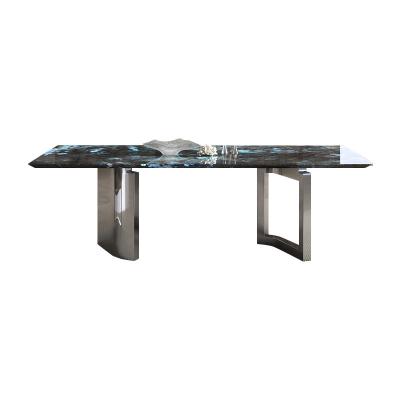 China Convertible High End Custom Natural Marble Dining Table Italian Light Luxury Rectangular Designer Dining Table Home for sale