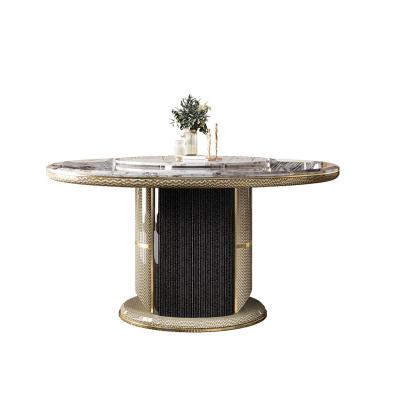 China Best Selling Convertible High Quality 6 Seater Round Rotating Dining Table Dining Room Furniture Black Modern Marble Set for sale