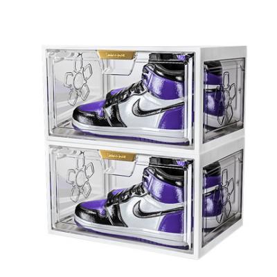 China Custom Acrylic Side Shoe Storage Box Anti-Oxidation Logo Shoe Basketball Stored Open Style Transparent Cabinet aj for sale