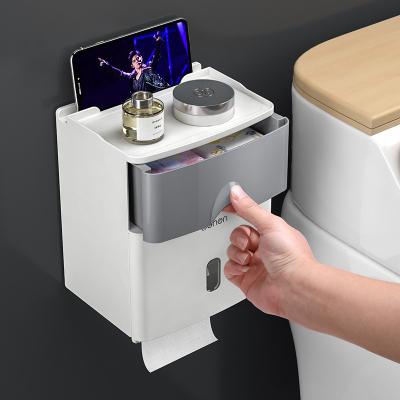 China Simple Viable Waterproof Toilet Roll Toilet Paper Box Wall Hanging Toilet Paper Box Punch-free Plastic Holder for sale