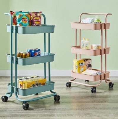 China Sustainable Baby Goods Storage Trolley With Wheels Kitchen Movable Single Shelf Multilayer Beauty Salon Trolley for sale