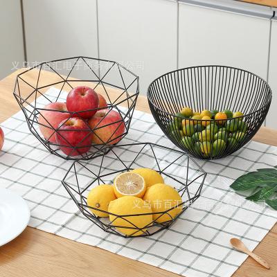 China Geometric Storage Basket Metal Fruit Basket Wrought Iron Fruit Dish INS Home Style Storage Snack Supplies Nordic Viable Storage Basket for sale