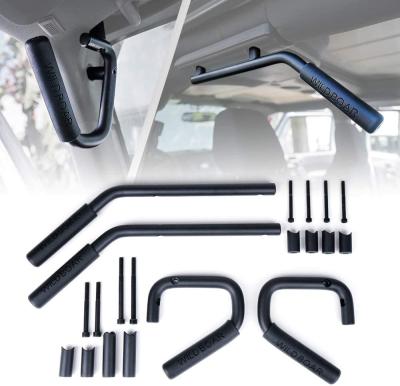 China Specially Authorized Front Handle Black Aluminum IP Modification Parts Roof Front And Rear Steel Grab Bar Handle Kit For Jeep Wrangler 2007-2018 JK for sale