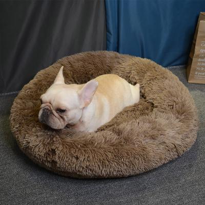 China 2021 Breathable Warm Sale Fluppy Faux Fur Donut Bed Around Pet Bed For Dog And Cat In Drop Shipping Stock Factory for sale